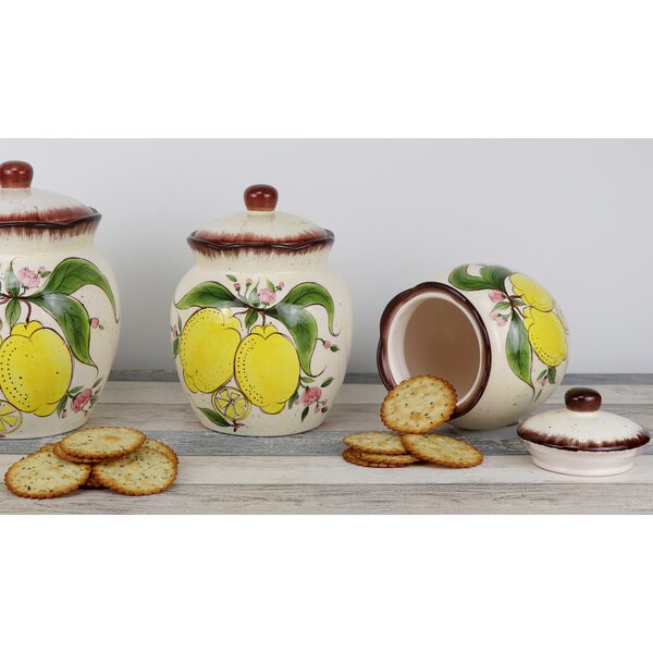 Lorren Home Trends Lemon 3 Piece Kitchen Canister Set